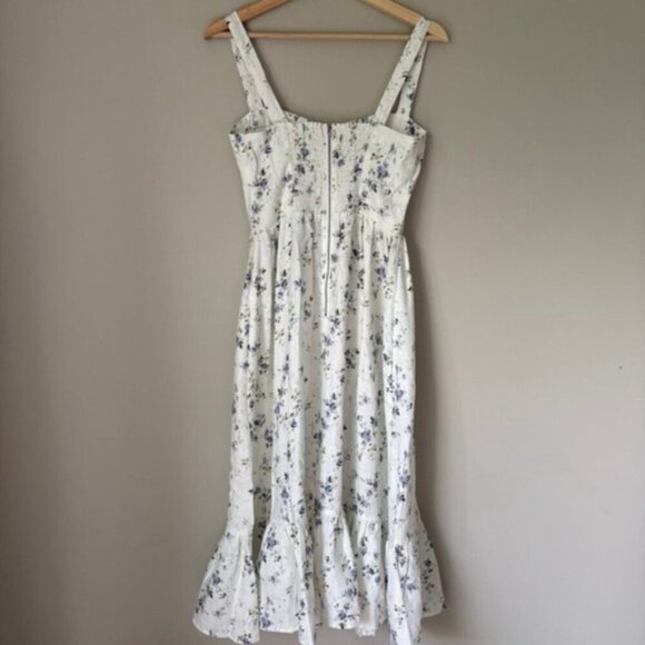 NEW Reformation Maegan Linen Dress Floral White Midi Dress Madeleine | US 0 UK 4 - Picture 11 of 12